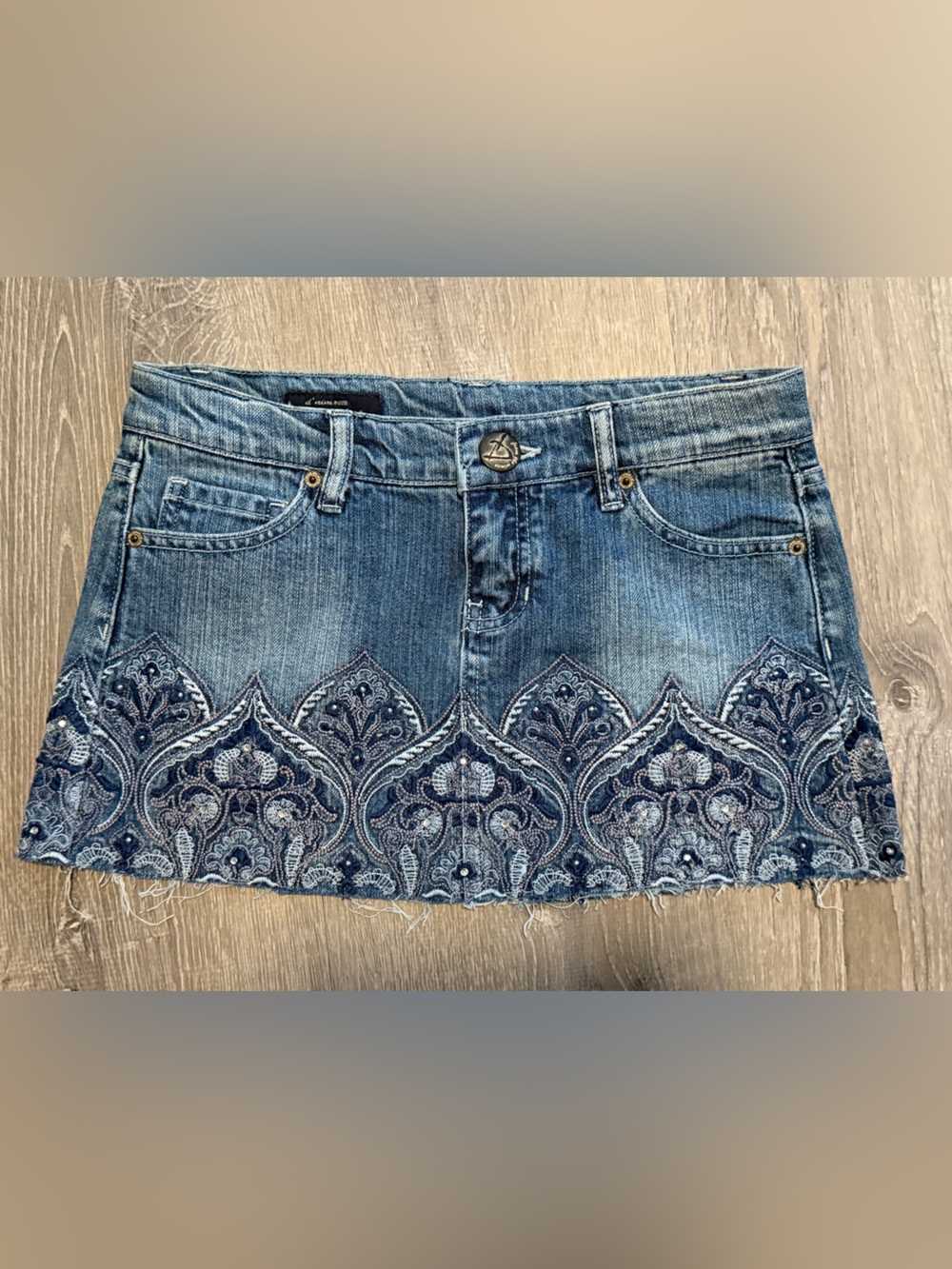 Rue 21 Embroidered Denim Jean Mini Skirt